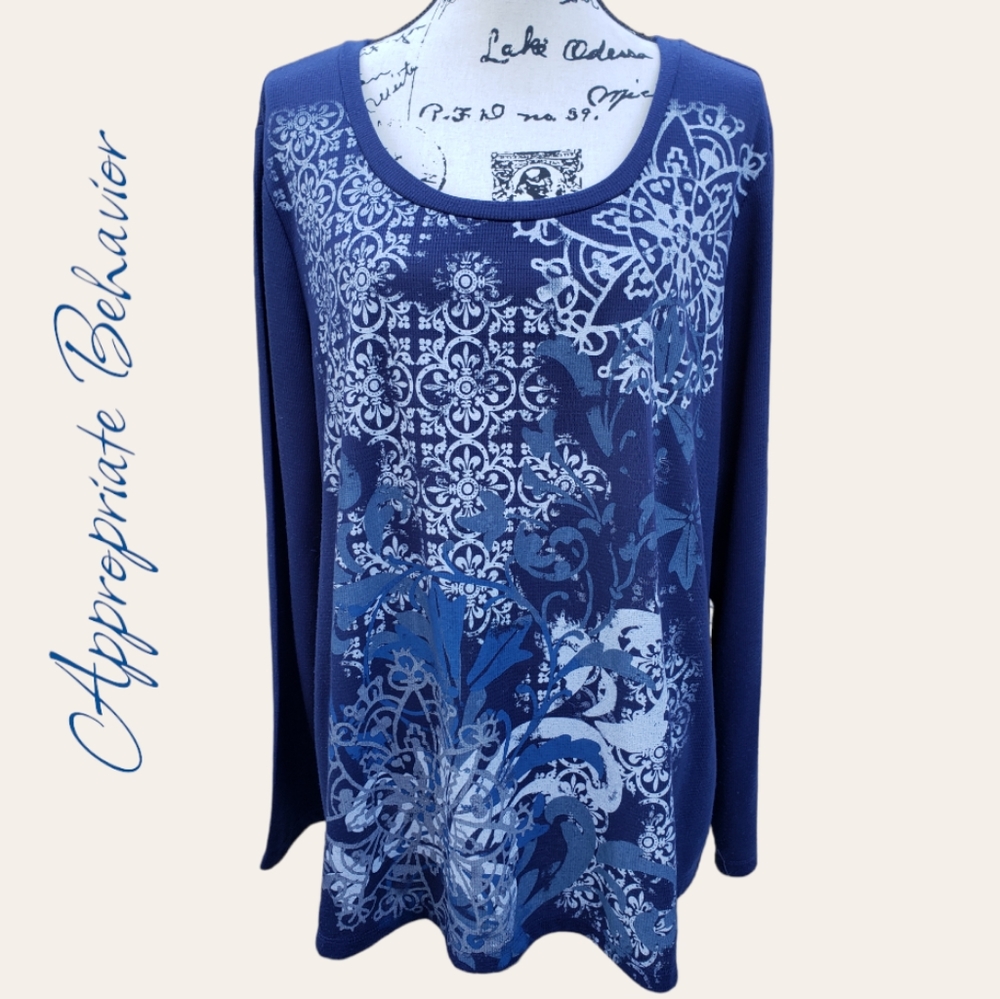 Flannel Blue Filagree long sleeve top